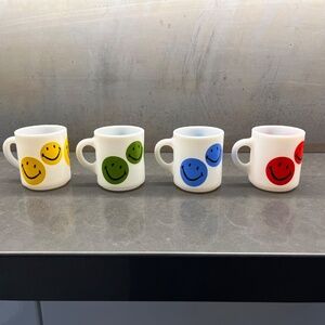Vintage GREEN Smiley Face Milk Glass Mug